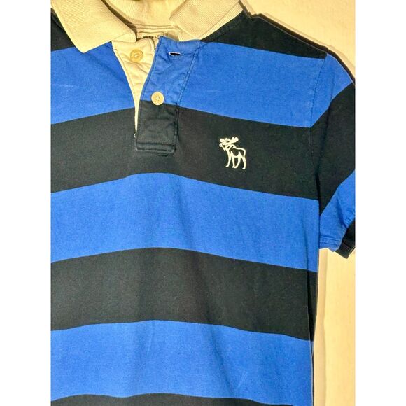 Abercrombie & Fitch Men’s S Muscle Fit Rugby Polo Shirt Blue Navy Stripe - Picture 2 of 4